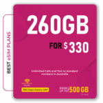 260GB eSIM for $330 with unlimited calls and texts in Australia. Valid for 365 days—perfect for long-term users.