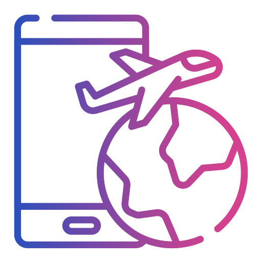 Icon of a smartphone with a globe and airplane overlay, representing global connectivity and easy eSIM setup for travel.