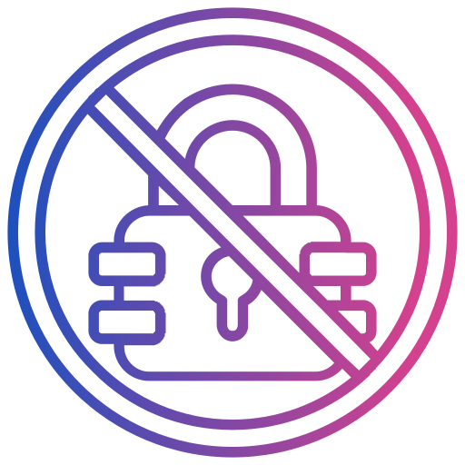 Icon of a padlock with a strike-through, symbolizing no lock-ins or hidden charges